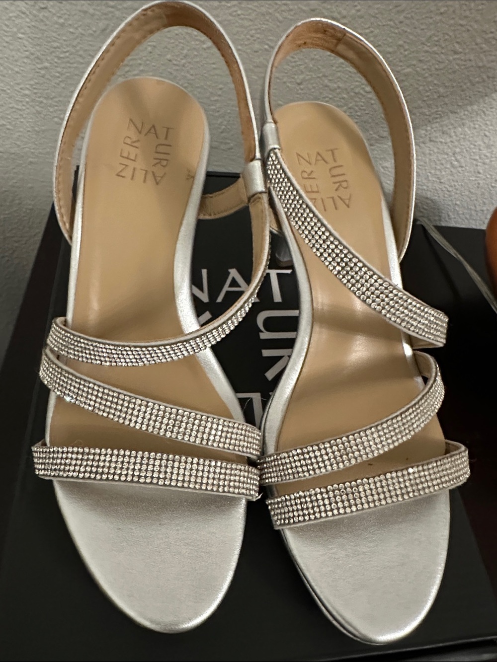 Naturalizer Silver Rhinestone Strappy Slingback Heels Brenta. 3.5 inch heel